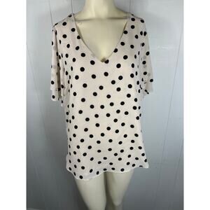 Wallis cream and black polkadot short sleeve silk blouse size 12 US. NWT